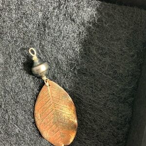 Copper Leaf dipped Textured Necklace with BLACK PEARL